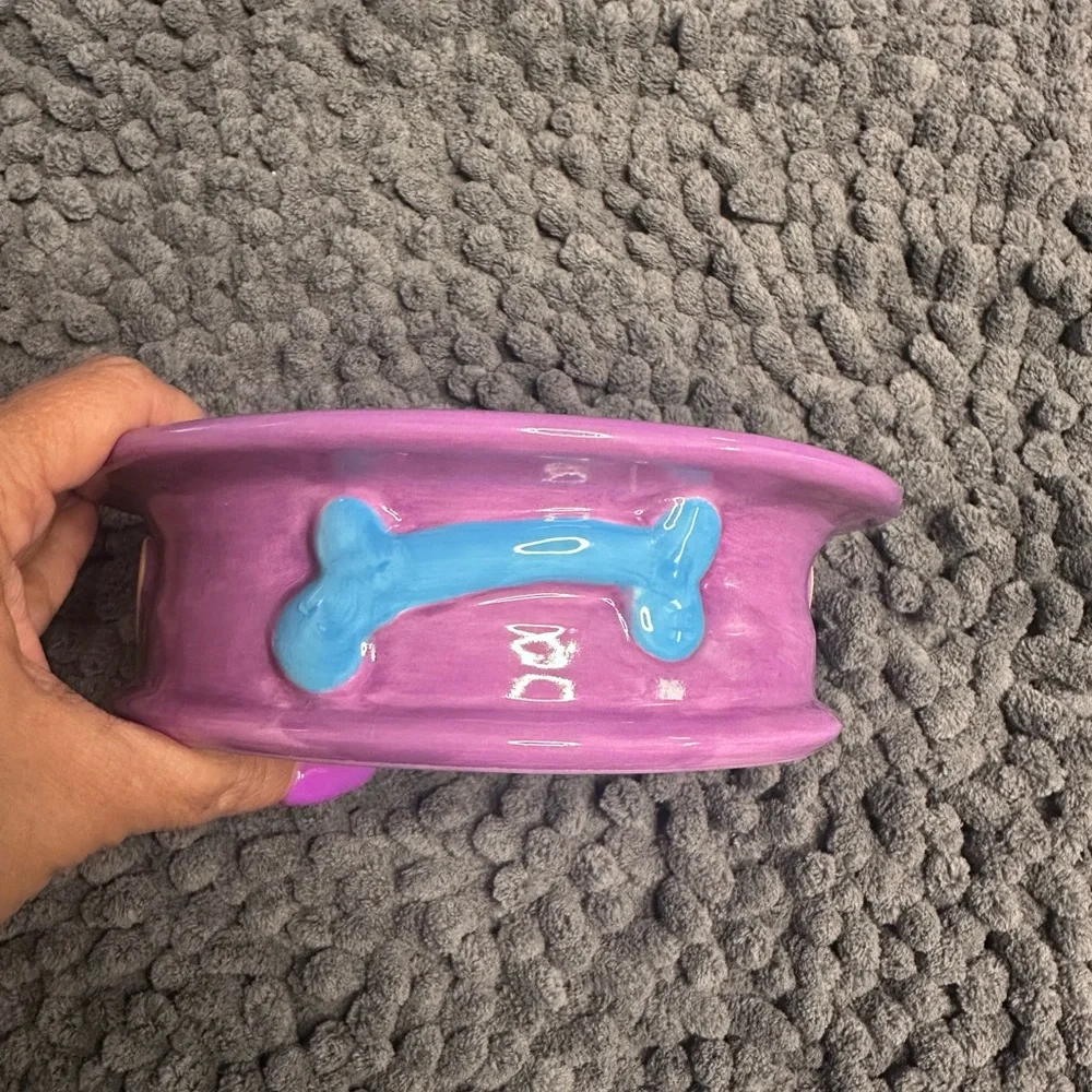 Debby Carmen Purple Dog Bowl with Blue Bone Design
